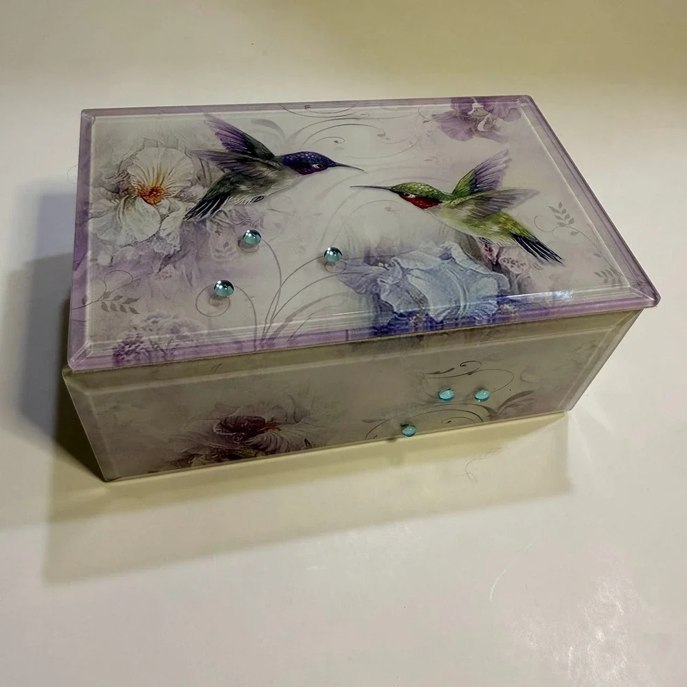 Music Box Co Hummingbird Pretty Woman Roy Orbison Glass Velvet Jewelry Box